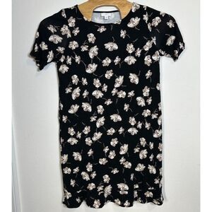 J.Jill Short Sleeve Floral Ruffle Dress Womens‎ Size M Medium Petite Black Tan